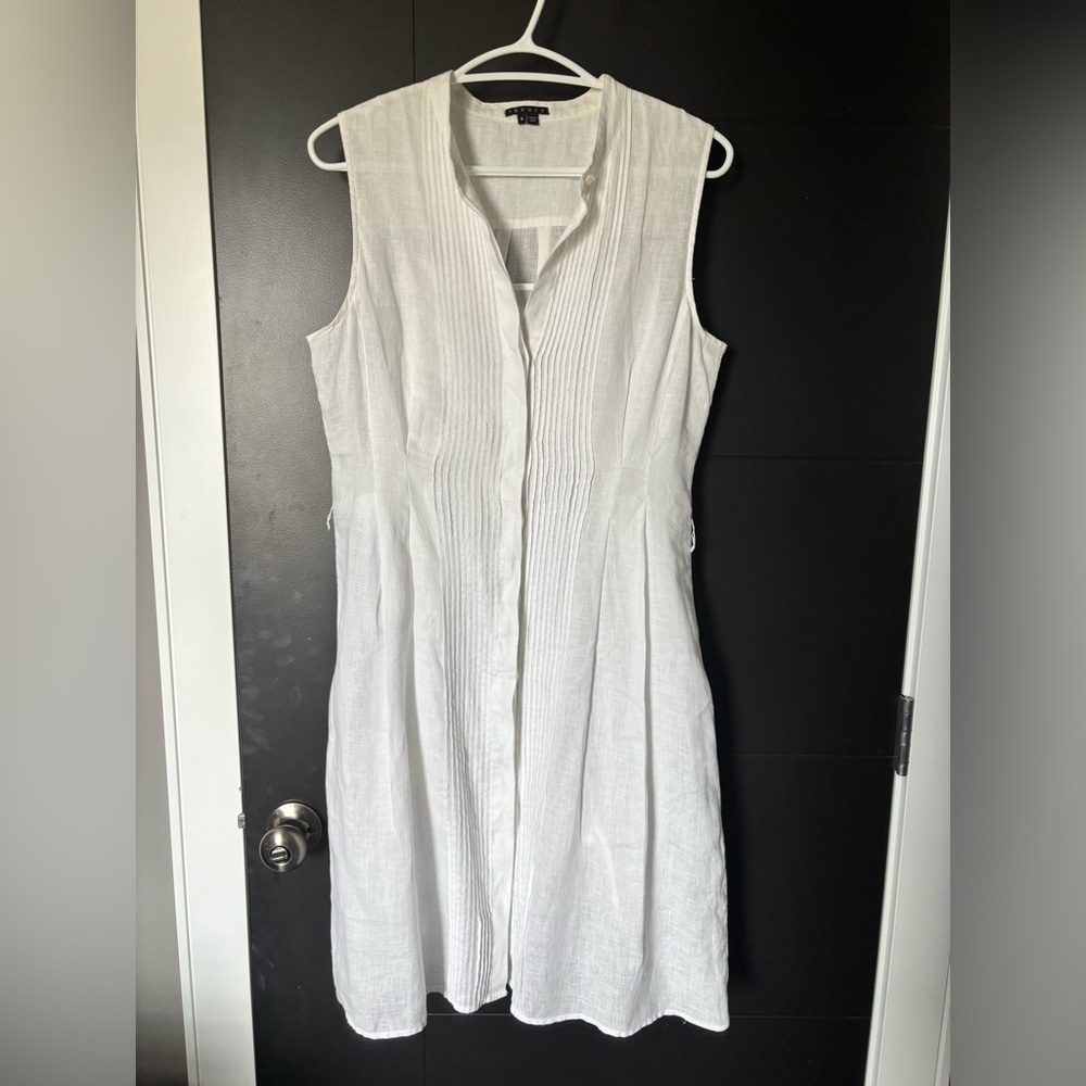 Theory White Pleated Midi Dress